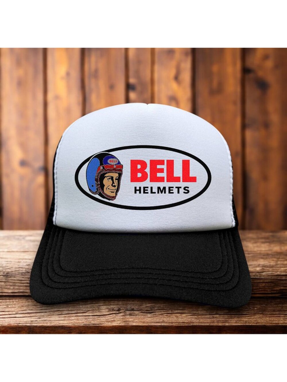 Bell Helmet Mens Trucker Hat Black Snapback Motorcycle Retro Logo Ball Cap